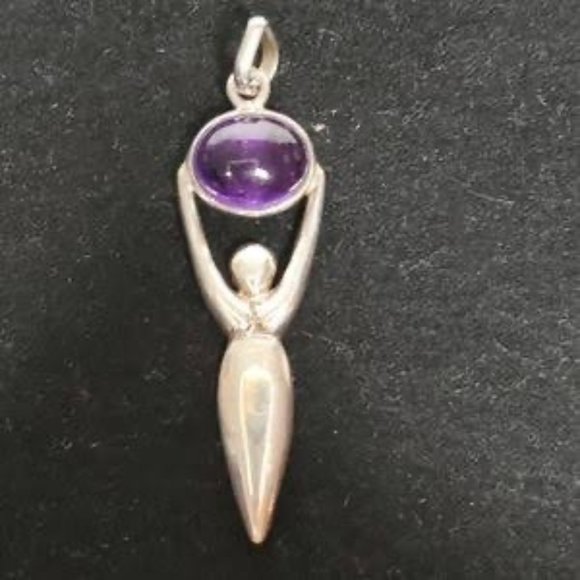 Vintage Moon Mother Earth Goddess Pendant Estate Piece 925 Silver Amethyst - Picture 6 of 8